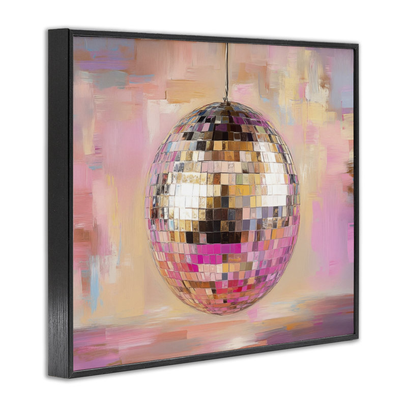 Giclée encadrée en forme de boule disco en miroir, design par Nini Art, H 16 po x l 20 po, Giclée encadrée noir minuit
