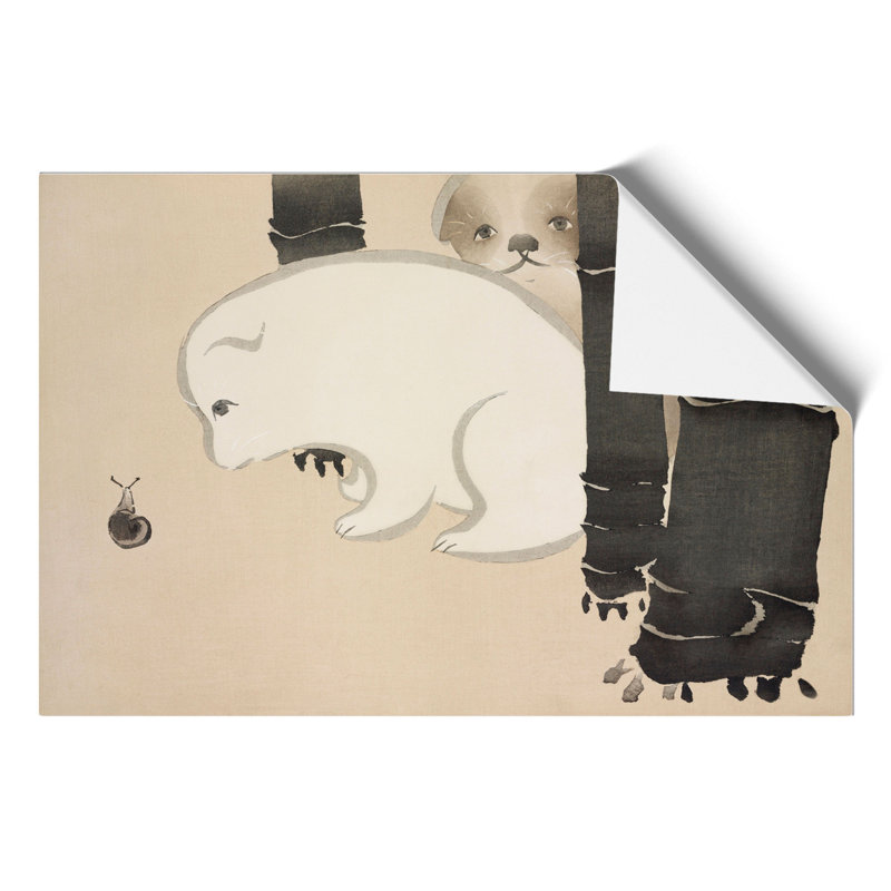 Puppies And A Snail by Kamisaka Sekka - No Frame Painting, 30cm H x 42cm W x 0.1cm D