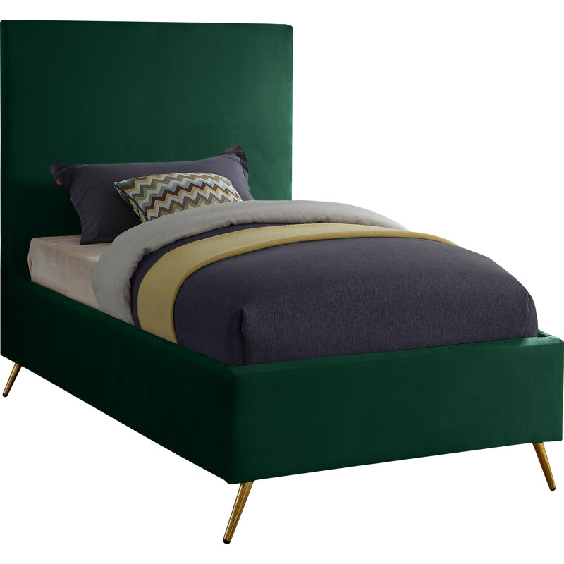 Lit plateforme tapissier Jasmine Lavaca, Velours vert, Simple