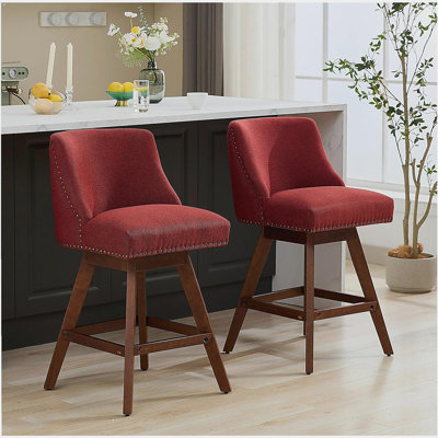 Bar high swivel chair, 26-inch high velvet bar chair set of 2, maroon fabric