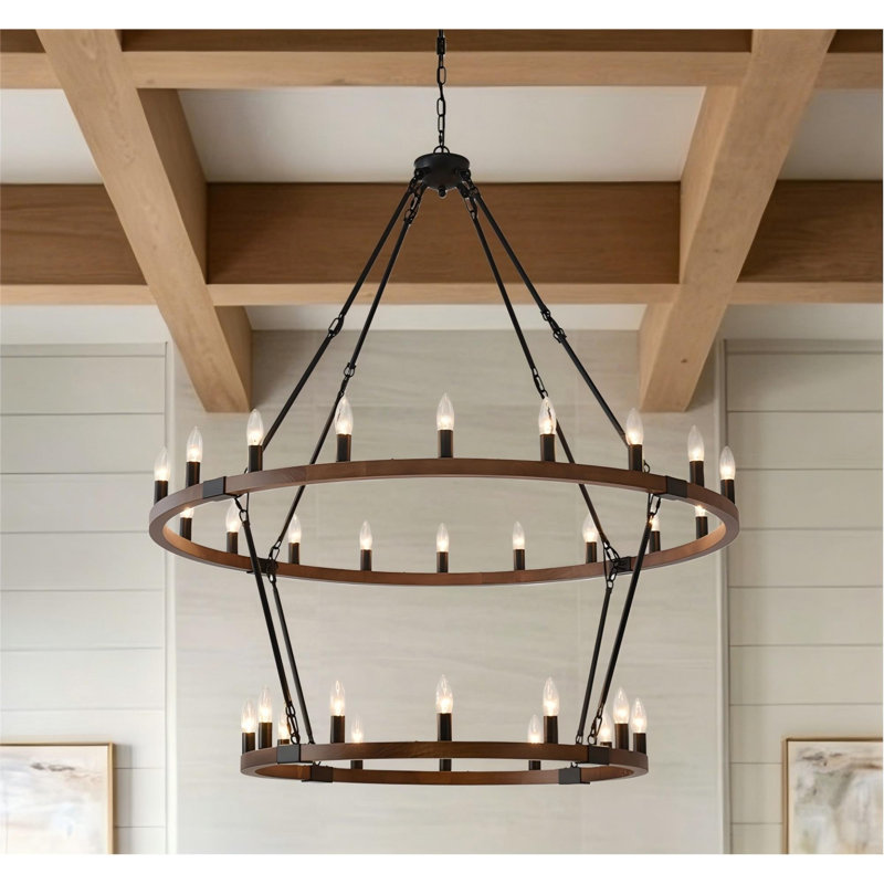 2 Tier Solid Wood Wagon Wheel Chandelier