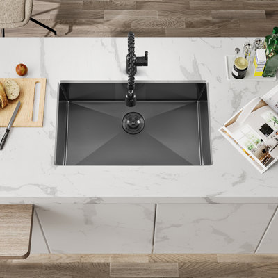 Attop Handmade Nano Black Stainless Steel Scratch-resistant 30 Inch Single Bowl Undermount Kitchen Sink With Strainer