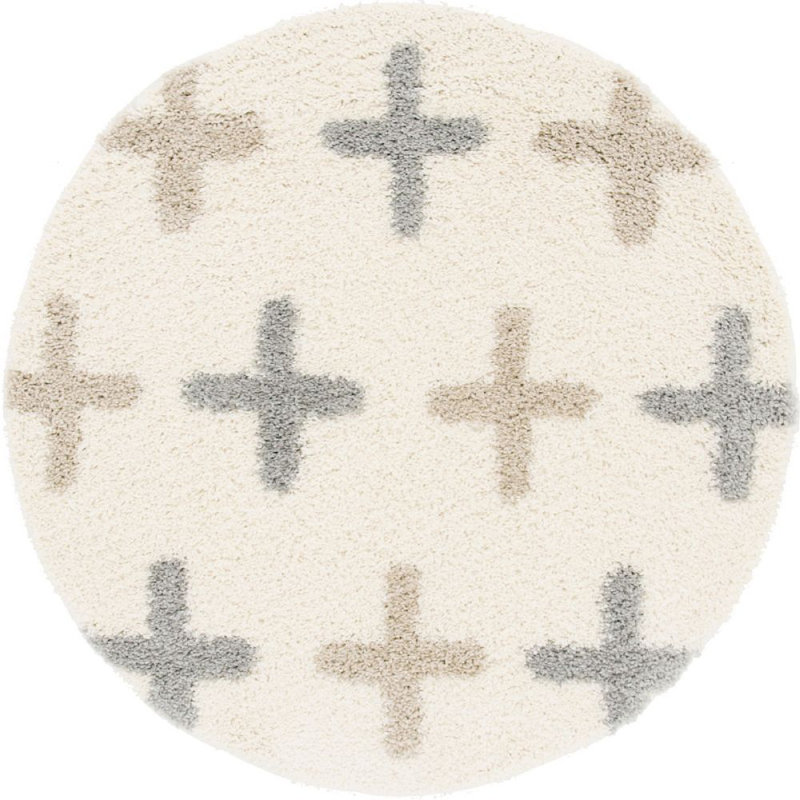 Tapis ivoire à motif géométrique Mitzy, Rond 5 pi