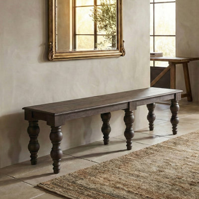 Braydan 70"W Solid Wood Hand-Turned Leg Bench- Coffee Brown