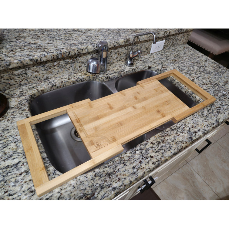 Kindled Ivys Expandable Bamboo Wooden Over The Sink Cutting Board - Extra  Lar