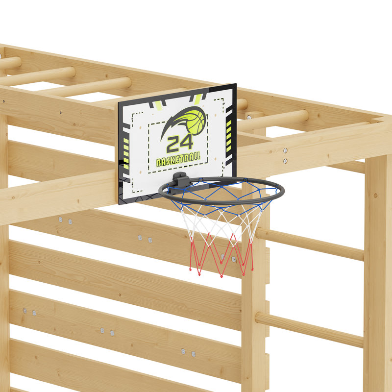 Ensemble de jeu extérieur en bois 8 en 1 | Mur d'escalade, balançoires, panier de basketball et bac à sable