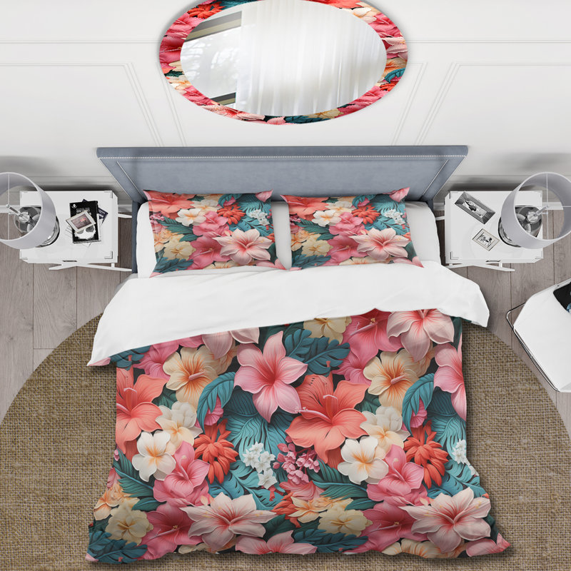 Tropicana Whimsy Tropical Pattern I Duvet Cover, Queen Duvet Cover + 2 Standard Shams