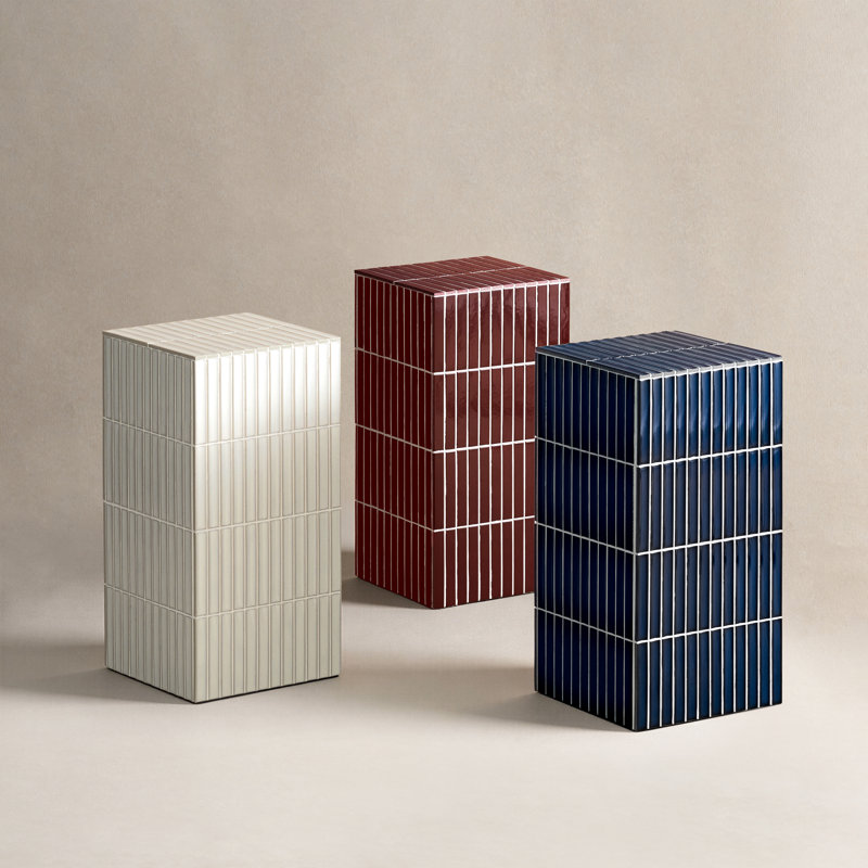 60cm Modern Grid-Tiled Square End Table, Blue