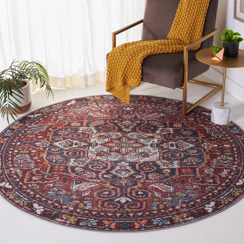 Ziebarth 176 M/W S/R Area Rug In Red / Navy, Round 6'