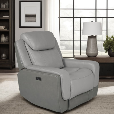 Fauteuil inclinable électrique avec appui-tête Juna Zero Gravity, cuir véritable gris