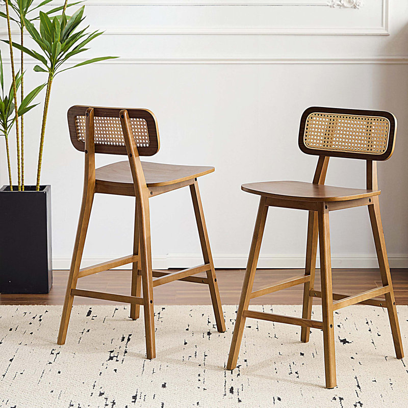 Tabouret de bar en bois avec finition noyer, ensemble de 2