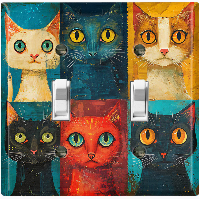 Couvercle de plaque d'interrupteur en métal; Bascule de taille standard US 2 - Portraits de chats, Double # 2