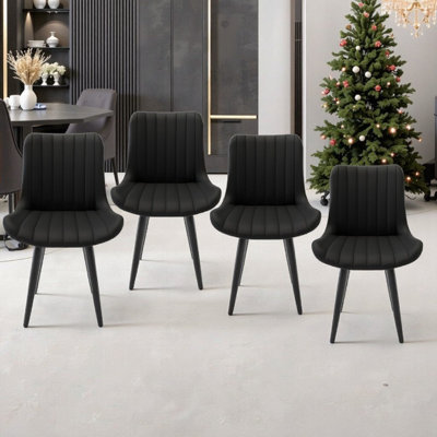 Ensemble de 4 chaises de salle à manger sans accoudoirs en cuir PU avec coussins épais et pieds en métal robustes