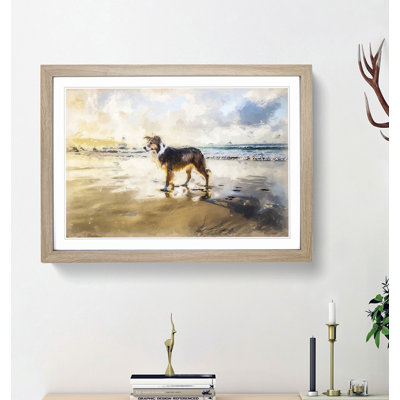 Border Collie Dog at the Beach in Abstract - Framed Print