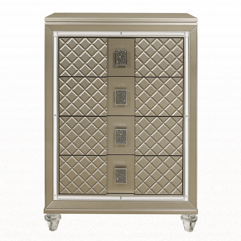 Finition champagne glamour 1pc Commode 4 tiroirs Pieds en acrylique