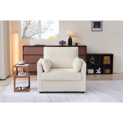 Fauteuil d'appoint en velours côtelé de 37,75 po avec poches de rangement latérales, fauteuil simple rembourré moderne avec 2 coussins, fauteuil de lecture surdimensionné confortable pour le salon, la chambre à coucher et un appartement