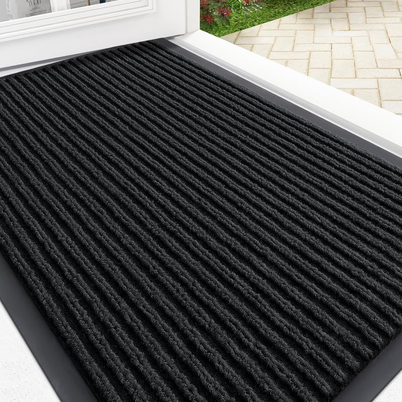 Tapis de porte imperméable et résistant, Noir, 29.5" x 17"