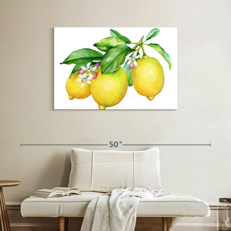 3 citrons et fleurs, H 26 po x l 39 po