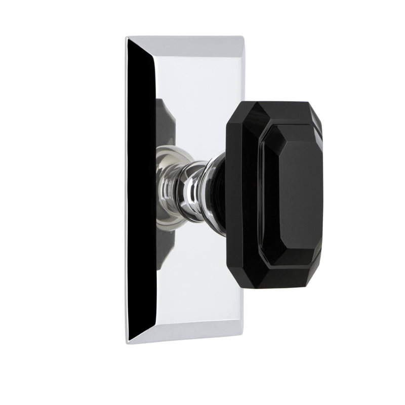 Grand faux Fifth Avenue avec double plaque et bouton de porte en cristal noir Baguette, Chrome brillant