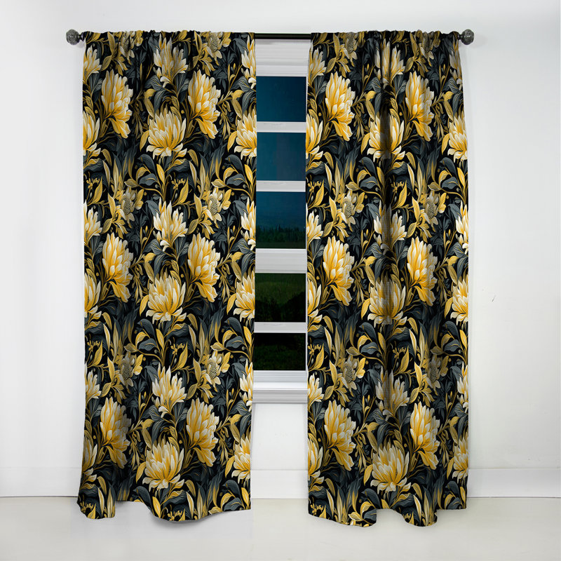 Motif floral tropical jaune et bleu - Rideau occultant - 1 panneau, L 52 po x L 84 po