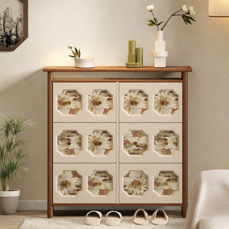 Retro Solid Wood Flip Down Printed Shoe Cabinet
