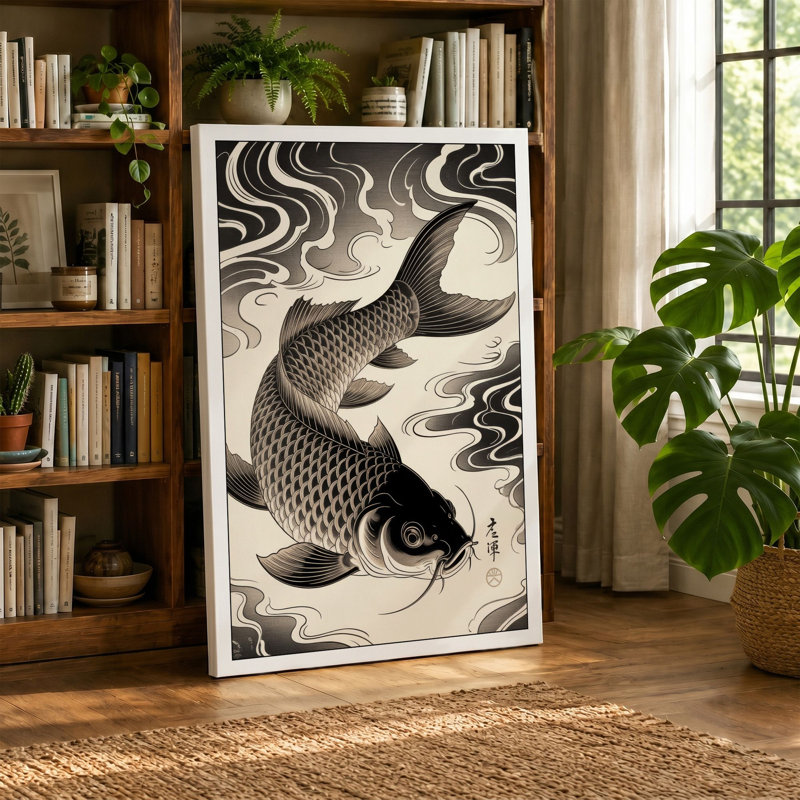Carp in Motion Japandi - Wrapped Canvas, 30x20 - 76.2 x 50.8 cm, Terracotta Border