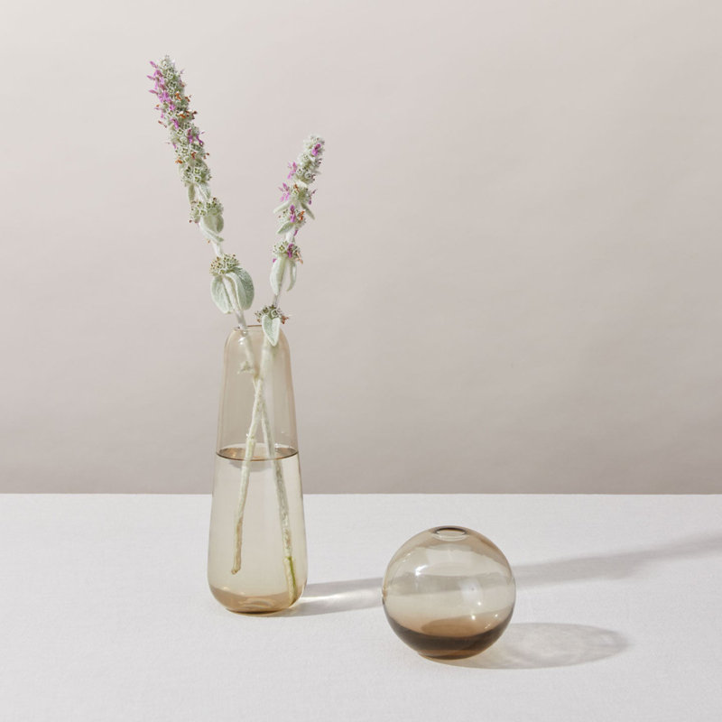 Aurora Handmade Glass Table Vase, Smoke, 4" H x 4" W x 4" D