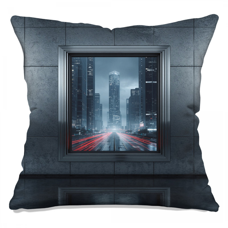 Photographie de paysage urbain encadrée, coussins décoratifs à double face, 26 x 26 pouces