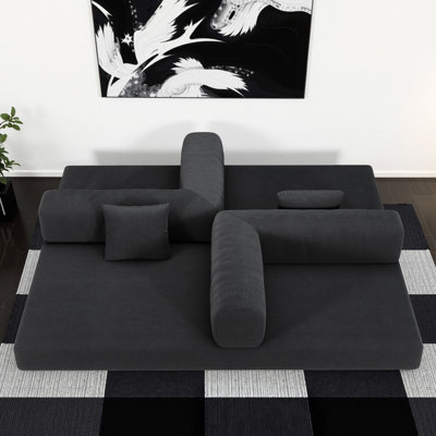 Gray Floor - Standing With , 78.8Inch Convertible Modular , 70Cm Wide Sitting Area, Wrinkle Washable Corduroy 4 Seat Bed, Design, Variable Forms, Removable And Fabric