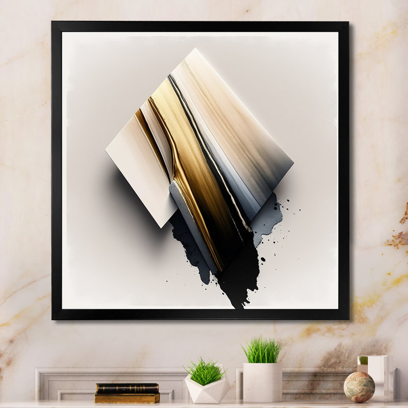 «Black and Gold Cubic Expression III - Abstract Cubism», art mural encadré, Impression noire sur toile encadrée