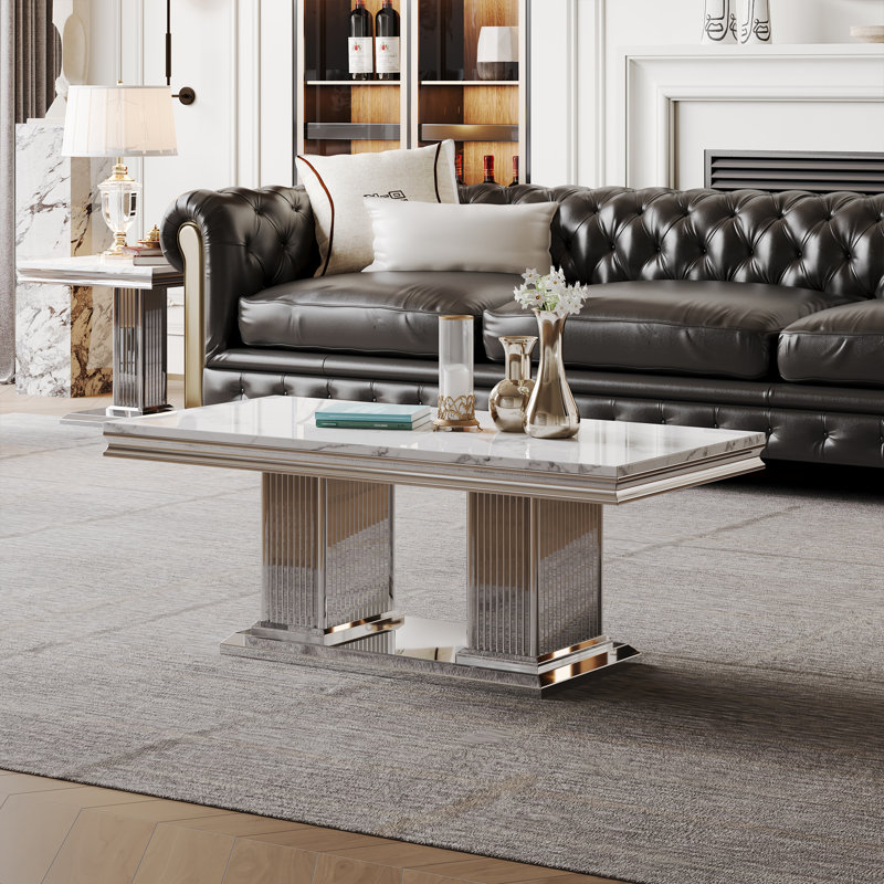 Coffee Table, Silver, Marble White