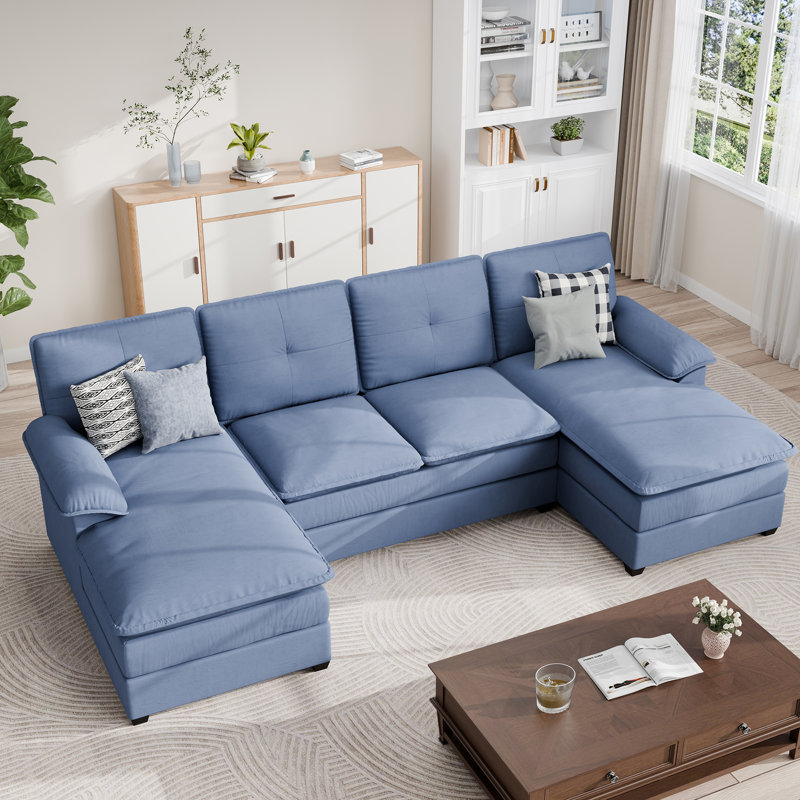 Canapé modulaire 3 pièces Rezarta, Mélange de lin bleu clair