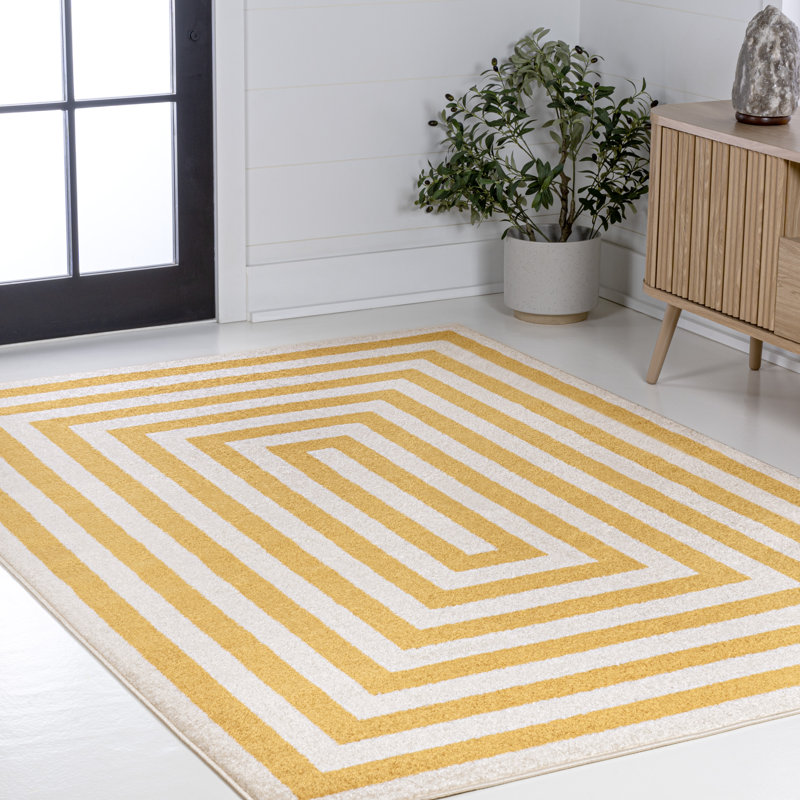 Isibeal Modern Classic Mitre Stripe Yellow/Ivory Rug, Rectangle 8'9" x 12'