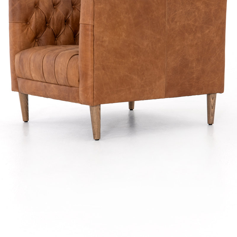 Williams Armchair, Natural Washed Camel, Natural Washed Chocolate Genuine Leather