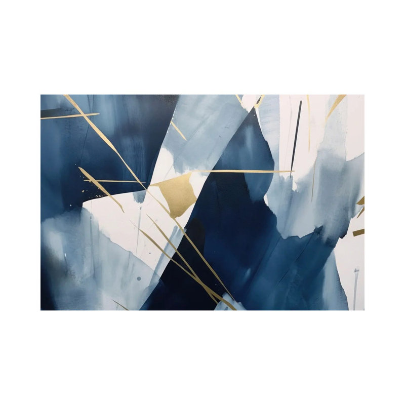 Abstraction bleu foncé III, H 8 po x l 12 po x P 0,75 po, Pas de tapis, Toile tendue