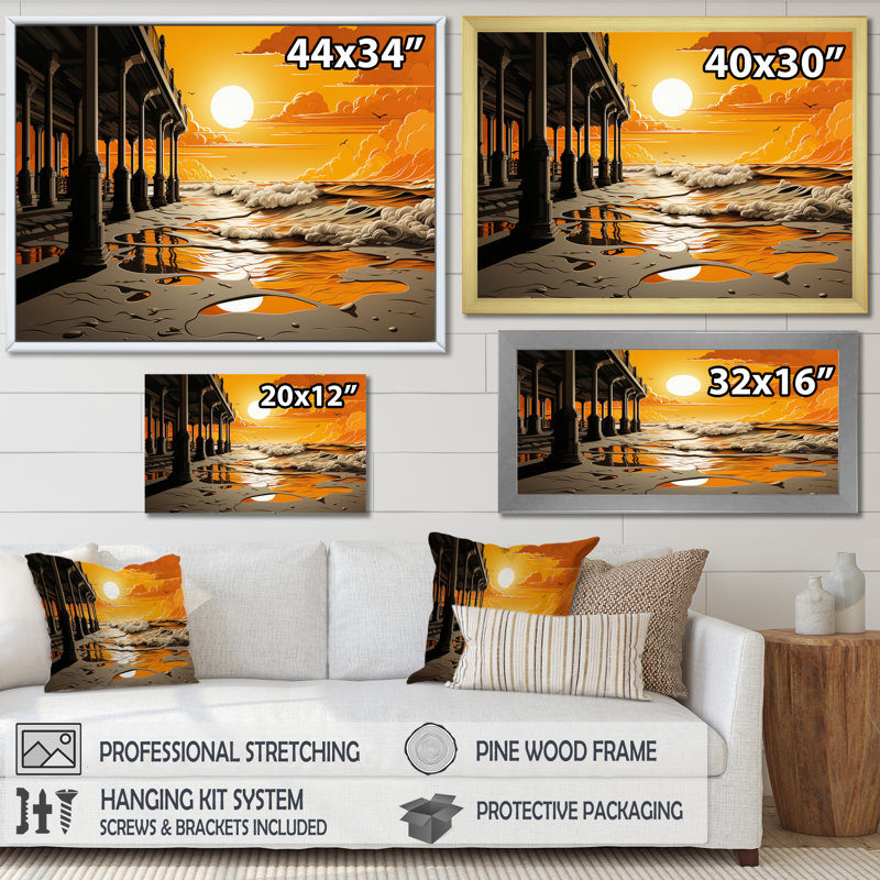 Aliyani Beach Pier Point de vue Papercut V - impression, H 16 po x l 32 po x P 1 po, Cadre flottant blanc