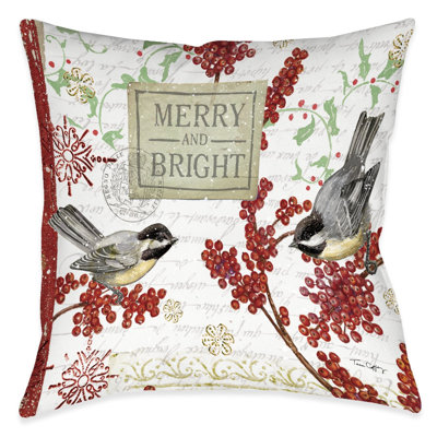 Coussin décoratif de Noël oiseaux joyeux et lumineux