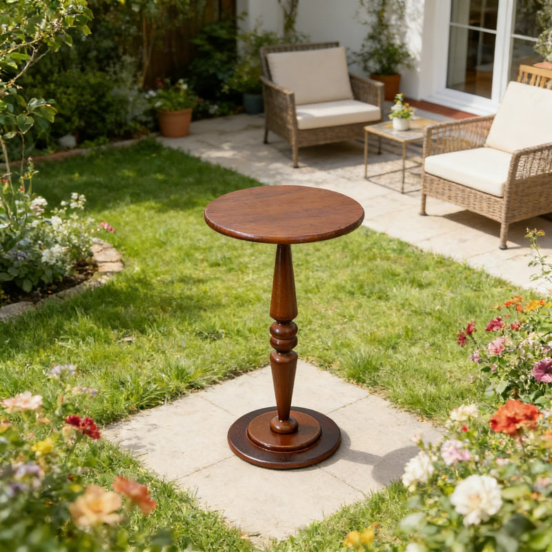 Table d'appoint en bois de pin massif, table de bout ronde haute de 25 pouces avec base à piédestal, table d'appoint peu encombrante pour le salon, la chambre à coucher et le vestibule, finition mate
