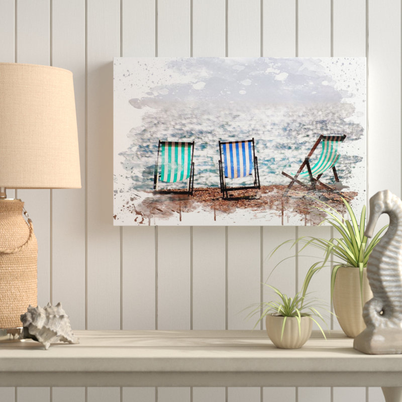 Landscape Brighton Beach Deckchairs - Wall Art, 70cm H x 100cm W, Wrapped Canvas