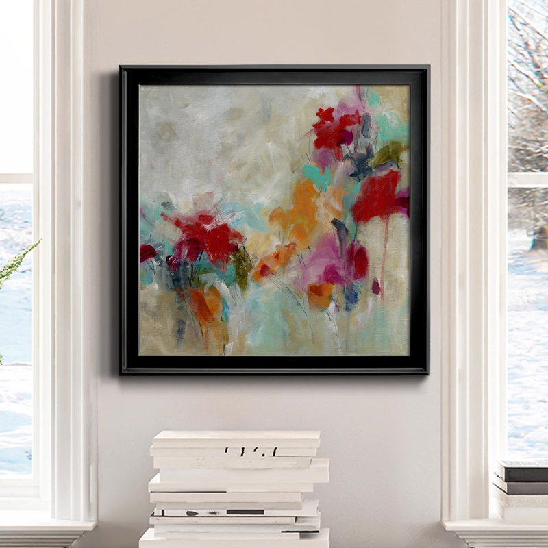 Spectre floral - peinture sur toile encadrée, H 17,5 po x l 17,5 po x P 1,5 po, Cadre noir