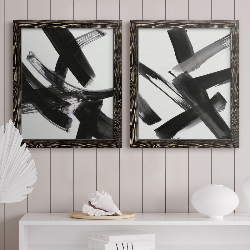 «Black Magic I», peinture sur toile 2 pièces, Cadre noir, H 43,5 po x l 31,5 po x P 1 po