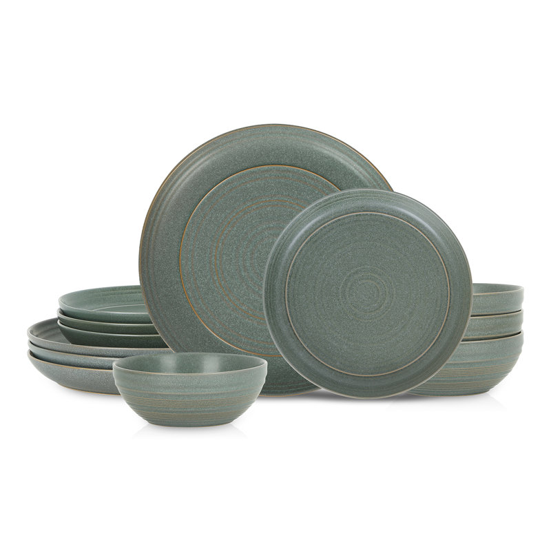 Stone Lain Elio 12-Piece Dinnerware Set Stoneware, Green