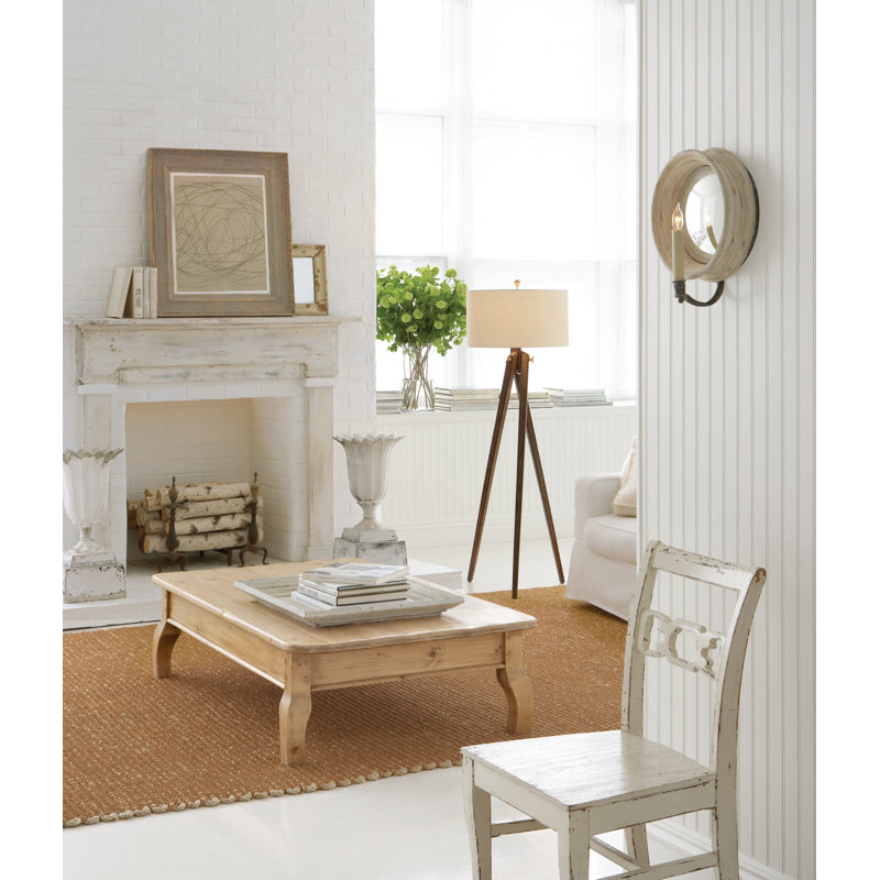 Chapman & Myers Tripod Floor Lamp, French Waxed Wood, Fabric
