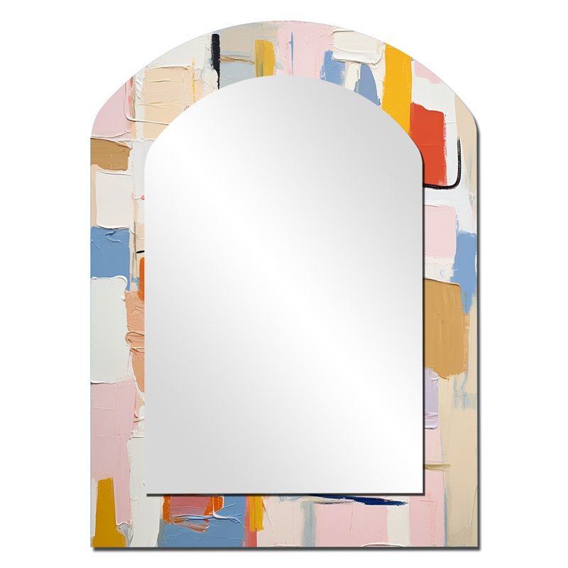 Pensées éphémères de Colorfields I - peinture abstraite grand miroir asymétrique, miroir mural décoratif arche moderne, impression d'art en métal
