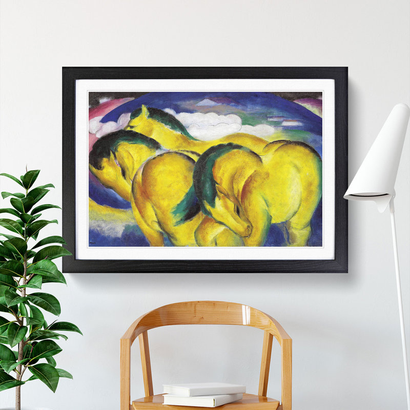 Yellow Horses by Franz Marc - Picture Frame Painting, 27cm H x 36cm W x 2cm D, Black Framed