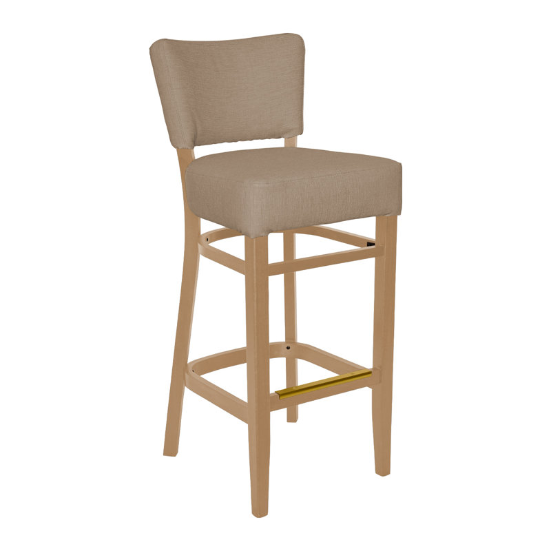 Madison Barstool with Grade 4 STT-007 Gauze Vinyl Upholstery, Natural Wood, Taupe