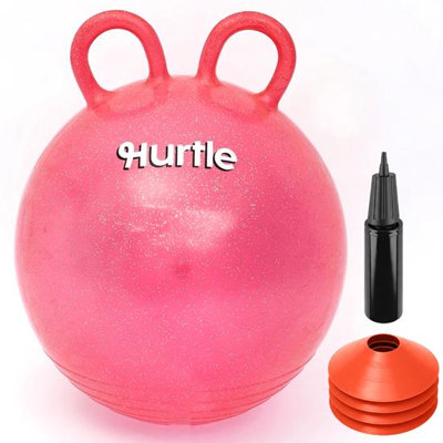 Hurtle 18 Inch Glitter Hopper Ball with Handles, Pump & Cones – Kids Indoor/Outdoor Play (Red)
