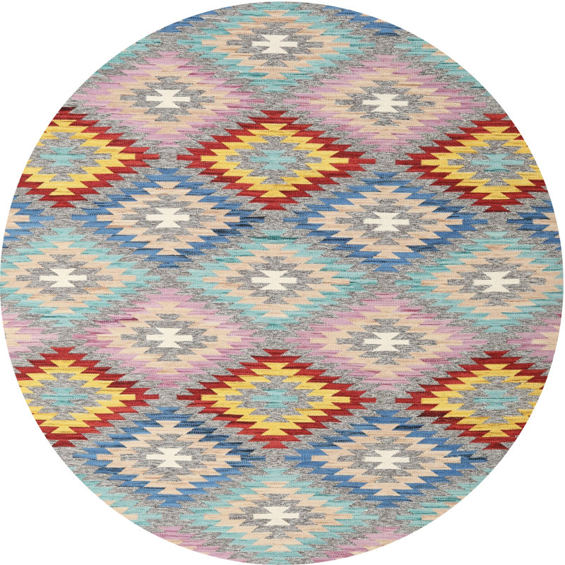 Tapis contemporain rouge / vert, Rond 6 pi