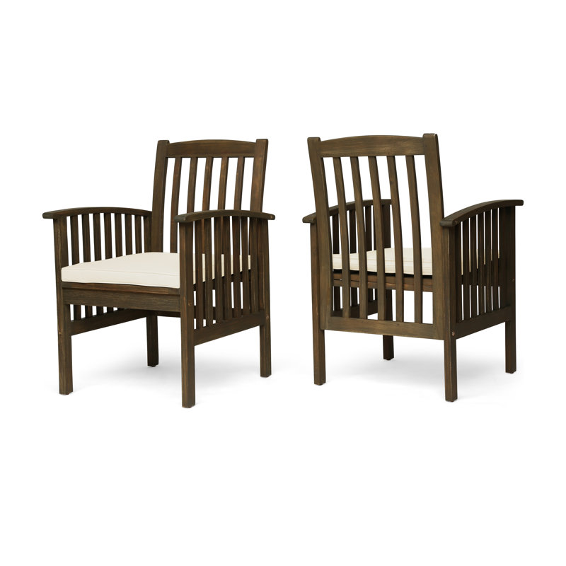 Chaise de patio en acacia avec coussin, Structure grise / coussin crème