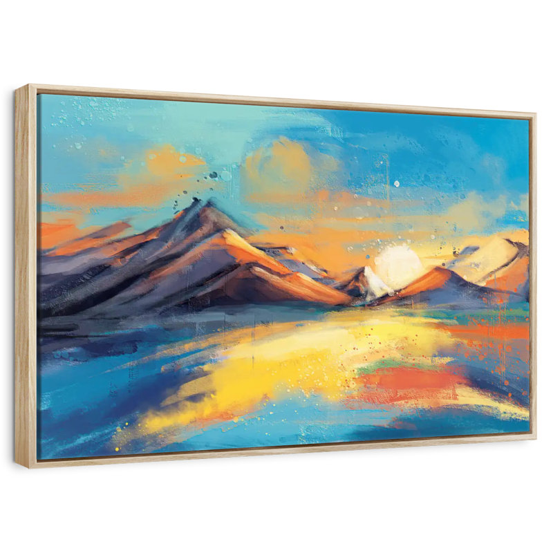 Coucher de soleil, paysage de Quenby, Cadre flottant en bois naturel, 43 po x 29 po